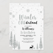 Zilver, Zwarte Winternederland 1e verjaardag Kaart (Voorkant / Achterkant)