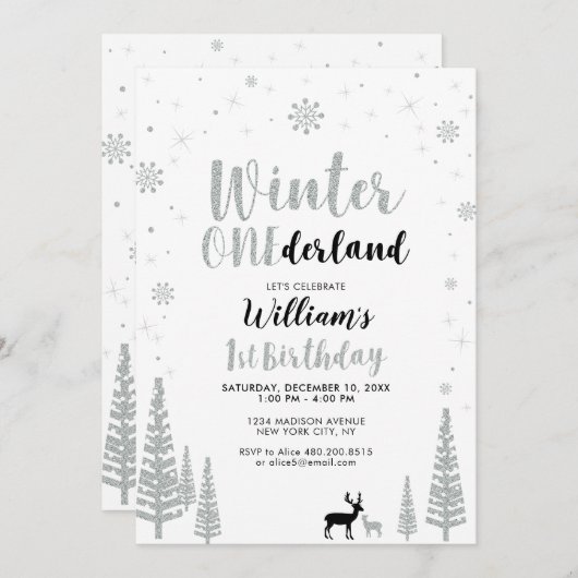 Zilver, Zwarte Winternederland 1e verjaardag Kaart (Voorkant / Achterkant)