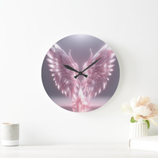 Zilverachtig licht roze engel vleugel symbool grote klok (Huis)