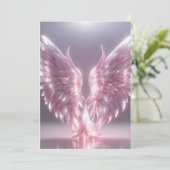 Zilverachtig licht roze engel vleugel symbool kaart (Staand voorkant)