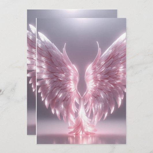 Zilverachtig licht roze engel vleugel symbool kaart (Voorkant / Achterkant)
