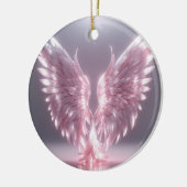 Zilverachtig licht roze engel vleugel symbool keramisch ornament (Links)