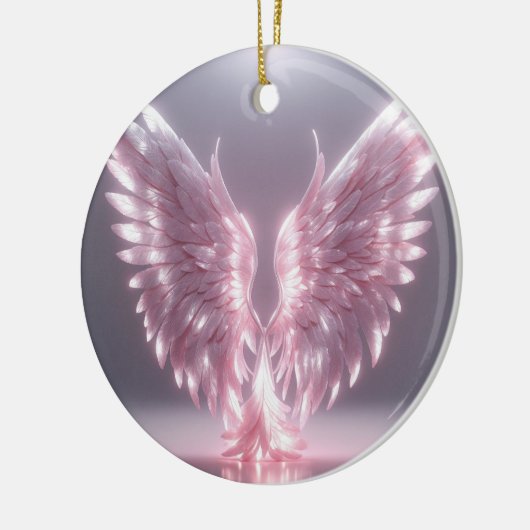 Zilverachtig licht roze engel vleugel symbool keramisch ornament (Links)