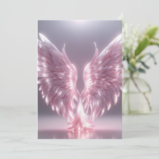 zilverachtig lichtroze engelenvleugel symbool kaart (Staand voorkant)