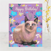 Zilverachtige kat bloemenkaart kaart (Gele Bloem)