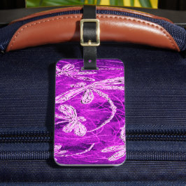 Zilverachtige libellen op een Magic Magenta Sky Bagagelabel