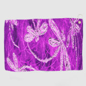 Zilverachtige libellen op een Magic Magenta Sky Golfhanddoek (Horizontaal)