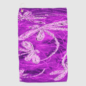 Zilverachtige libellen op een Magic Magenta Sky Golfhanddoek (Voorkant)