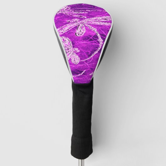 Zilverachtige libellen op een Magic Magenta Sky Golfheadcover (Voorkant)