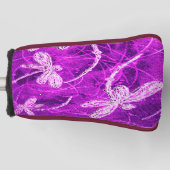 Zilverachtige libellen op een Magic Magenta Sky Golfheadcover (Voorkant)