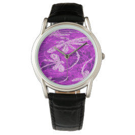 Zilverachtige libellen op een Magic Magenta Sky Horloge