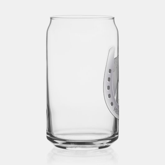 Zilverachtige Paard en Hoefijzer Embleem Gepersona Blikvorm Glas (Rechts)