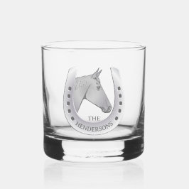 Zilverachtige Paard en Hoefijzer Embleem Gepersona Whisky Glas