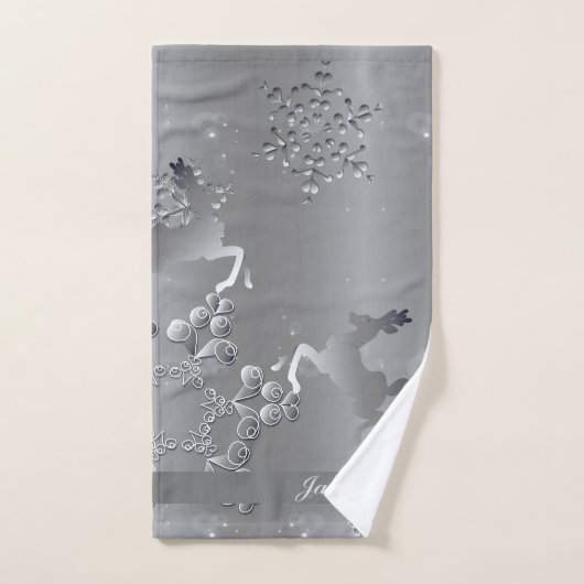 Zilverachtige vakantie rendieren sneeuwvlokken bad handdoek (Handdoek)