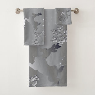 Zilverachtige vakantie rendieren sneeuwvlokken bad handdoek