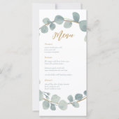 Zilverachtige Waterverf Eucalyptus Bruiloft Menu K (Voorkant)