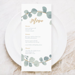 Zilverachtige Waterverf Eucalyptus Bruiloft Menu K