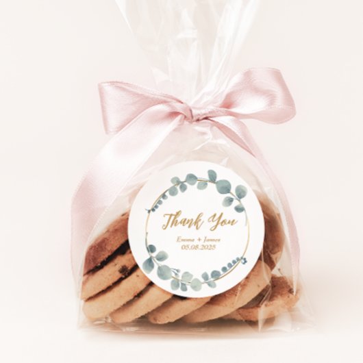 Zilverachtige Waterverf Eucalyptus Bruiloft Sticke Ronde Sticker