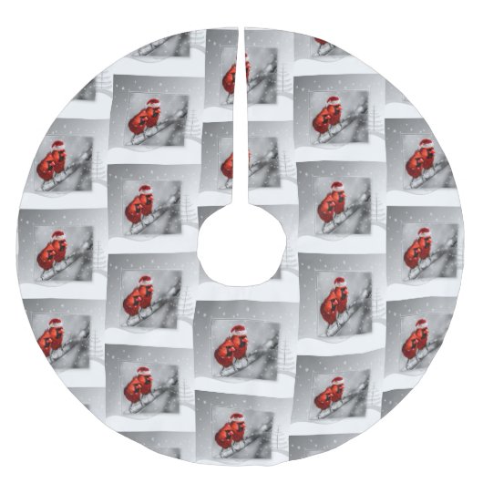 Zilverachtige winterscène met twee rode kardinaalv kerstboom rok (Voorkant)