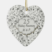 Zilverbladeren 25th Wedding Jubileum Keramisch Ornament (Rechts)
