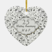 Zilverbladeren 25th Wedding Jubileum Keramisch Ornament (Voorkant)