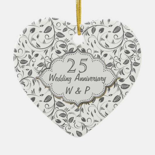 Zilverbladeren 25th Wedding Jubileum Keramisch Ornament (Voorkant)
