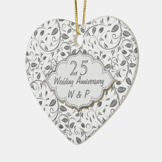 Zilverbladeren 25th Wedding Jubileum Keramisch Ornament (Links)