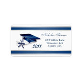 Zilverblauw Afstuderen Mortier pet & diploma Etiket (Voorkant)