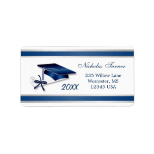 Zilverblauw Afstuderen Mortier pet & diploma Etiket