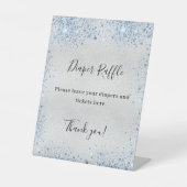 Zilverblauw baby shower luier verloting teken reclamebord met voetstuk (Voorkant)