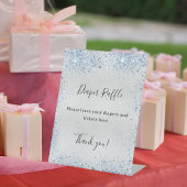 Zilverblauw baby shower luier verloting teken reclamebord met voetstuk