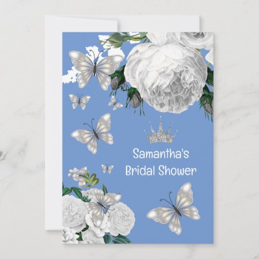 Zilverblauw en wit elegant roos vrijgezellenfeest kaart (Voorkant)