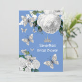 Zilverblauw en wit elegant roos vrijgezellenfeest kaart (Staand voorkant)