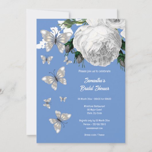 Zilverblauw en wit elegant roos vrijgezellenfeest kaart (Achterkant)