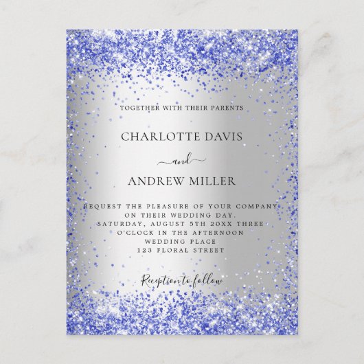 Zilverblauw formele elegante bruiloft uitnodiging briefkaart (Voorkant)