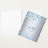 Zilverblauw glitter naam monogram 2026 planner (Display)