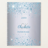 Zilverblauw glitter naam monogram 2026 planner (Voorkant)