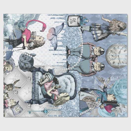 Zilverblauw ijs Alice in Wonderland Cadeaupapier (Vlak)
