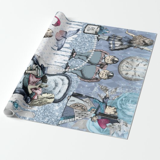 Zilverblauw ijs Alice in Wonderland Cadeaupapier (Uitgerold)