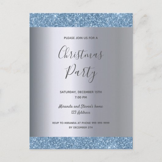 Zilverblauw kerstfeest feestdagenkaart (Voorkant)