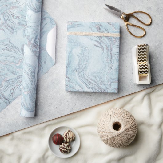 zilverblauw marmer cadeaupapier (Crafts)