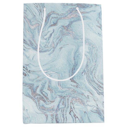 zilverblauw marmer medium cadeauzakje (Voorkant)