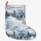 Zilverblauw Witte Sneeuwbomen Kerstmis Grote Kerstsok (Voorkant)