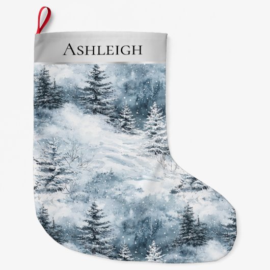 Zilverblauw Witte Sneeuwbomen Kerstmis Grote Kerstsok (Voorkant)