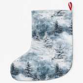 Zilverblauw Witte Sneeuwbomen Kerstmis Grote Kerstsok (Achterkant)