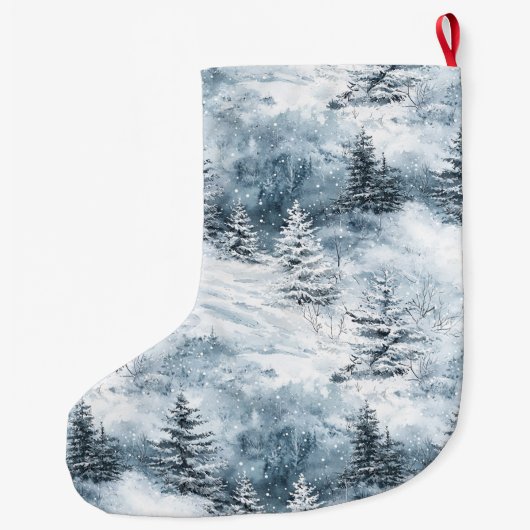 Zilverblauw Witte Sneeuwbomen Kerstmis Grote Kerstsok (Achterkant)