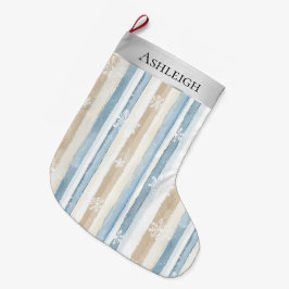 Zilverblauw Witte Sneeuwvlokken Stripes Kerstmis Grote Kerstsok