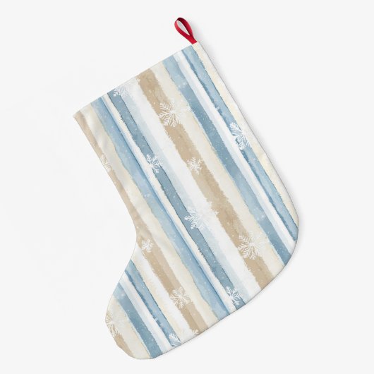 Zilverblauw Witte Sneeuwvlokken Stripes Kerstmis Grote Kerstsok (Achterkant (Hangend))