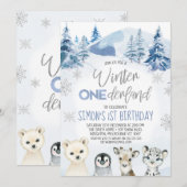 Zilverblauwe Arctische Winter Onederland Verjaarda Kaart (Voorkant / Achterkant)