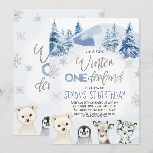 Zilverblauwe Arctische Winter Onederland Verjaarda Kaart (Voorkant / Achterkant)